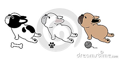 Dog vector french bulldog logo icon bone paw yarn ball cartoon character illustration symbol Vector Illustration