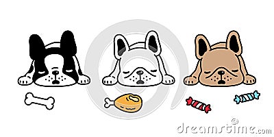 Dog vector french bulldog sleeping puppy bone toy icon cartoon character symbol breed illustration doodle design Vector Illustration