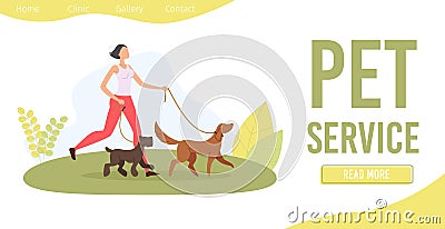 Dog Walker Service Flat Vector Web Banner Template Vector Illustration