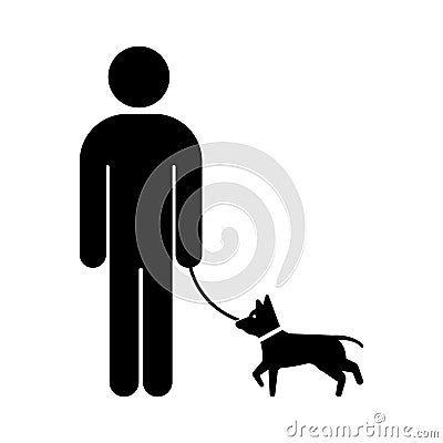 dog walking icon, man and dog on a leash Vector Illustration