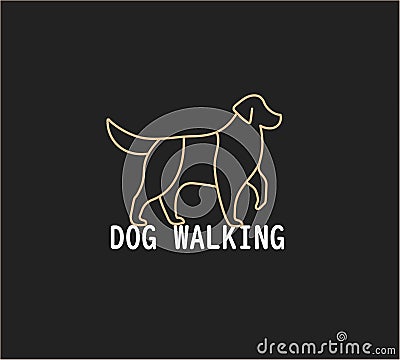 Dog walking line logo concept, Golden Retriever linear icon. Isolated vector logo template for pet dog walking service. Vector Illustration