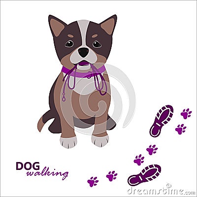 Dog walking logo template, sitting dog with leash. Vector Illustration Vector Illustration