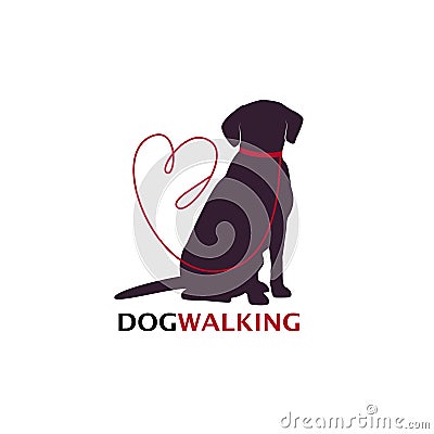 Dog walking logo template with sitting dog silhouette. Vector Illustration Vector Illustration