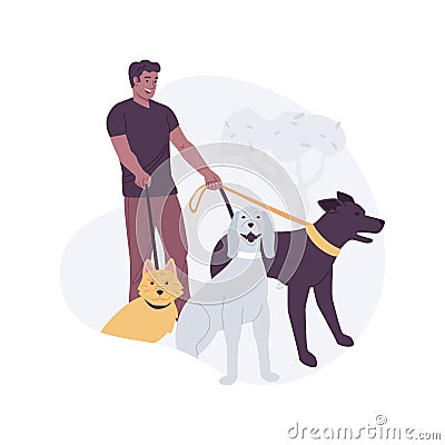 Dog walking service isolated cartoon vector illustrations. Vector Illustration