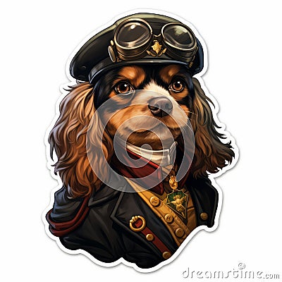 Steampunk-inspired Vinyl Sticker Of A Dog In Uniform Stock Photo