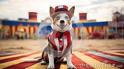 Dog wearing costume for carnival party. Cute funny puppy dogs dressed up in Halloween costumes. Humanised animals Stock Photo
