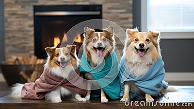 Dog wearing costume for carnival party. Cute funny puppy dogs dressed up in Halloween costumes. Humanised animals Stock Photo