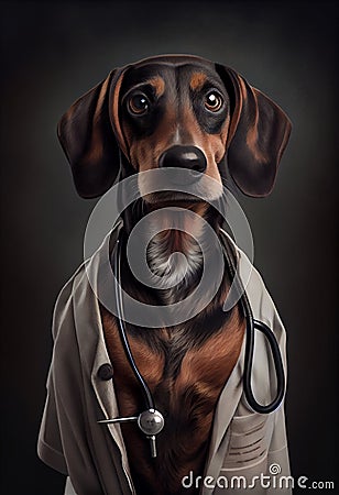 Dog wearing doctor uniform. Pet healtcare concept. Helthy animals and veterinary. Generative Ai Stock Photo