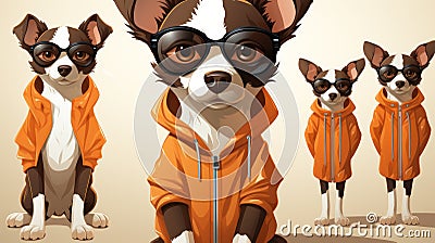 A dog wearing sunglasses and a jacket Stock Photo