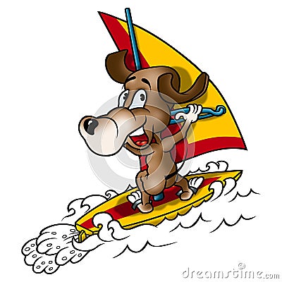 Dog and windsurfing Cartoon Illustration