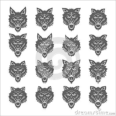 Dog wolf coyote heads silhouette set vector illustration Vector Illustration