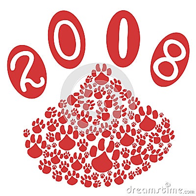 2018 dog year with dog paws background Vector Illustration