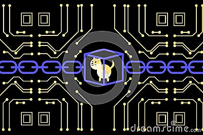 Doge NFT non-fungible tokens art in cyber space illustration, use blockchain technology to create unique digital items Cartoon Illustration