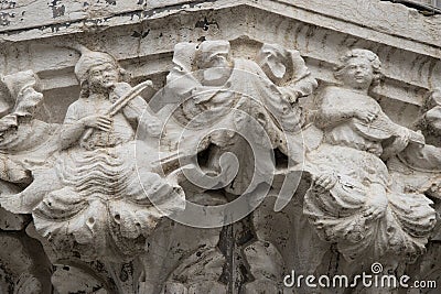 Doge`s Palace in Venice, architectural detail capital. Stock Photo