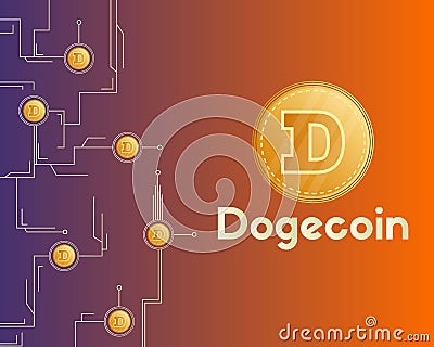 Dogecoin cryptocurrency circuit technology style background Vector Illustration