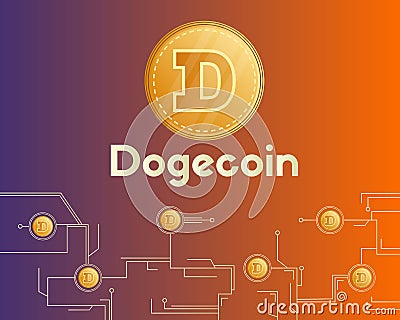 Dogecoin cryptocurrency circuit technology style background Vector Illustration