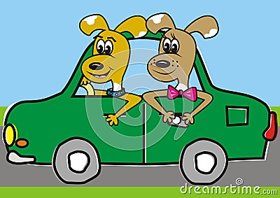 Doggs in the car Vector Illustration