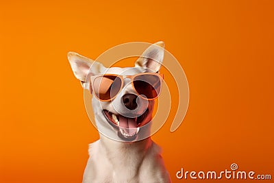 dog cute pet animal smile background sunglasses purebred portrait funny. Generative AI. Stock Photo