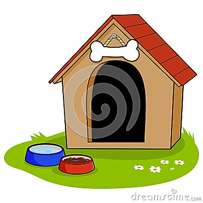 Doghouse and bowls of water and dog food. Vector illustration Vector Illustration