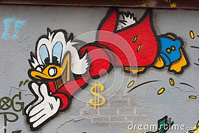 Dogobert Duck - Scrooge McDuck - Street Graffiti Editorial Stock Photo