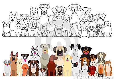 Dogs big group set, with and without colors Vector Illustration