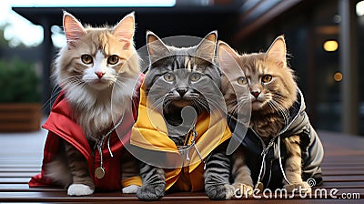 Dogs and cat in halloween cosplay. Generative AI Cartoon Illustration