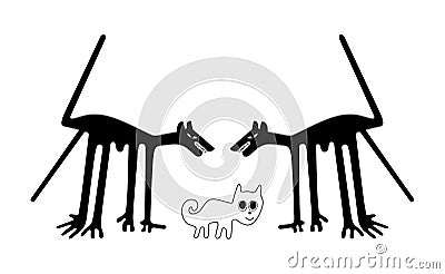 The dogs and the cat - a paraphrase of the famous geoglyphs from Nazca Vector Illustration