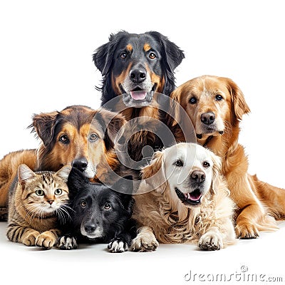 Dogs and Cats in Serene Harmony Stock Photo