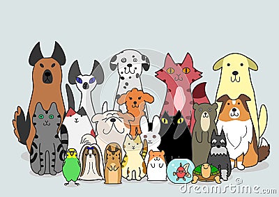 Dogs, Cats and small animals group Vector Illustration