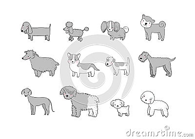 Dogs collection. Cute cartoon puppies of different breeds - Vector Vector Illustration