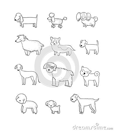 Dogs collection. Cute cartoon puppies of different breeds - Vector Vector Illustration