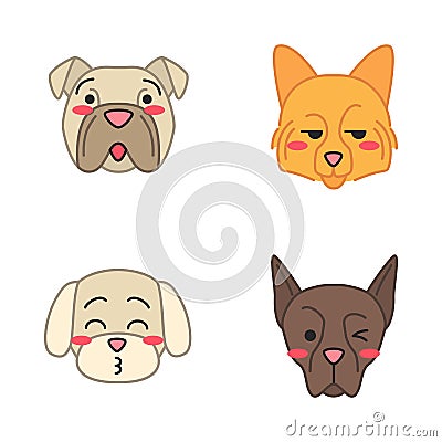 Dogs cute kawaii vector characters Vector Illustration