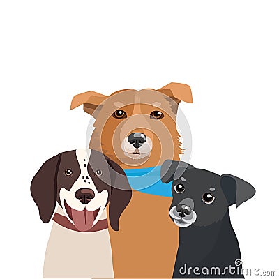 Dogs Of Different Breeds Vector. Three Funny Dogs Illustration. Vector Illustration