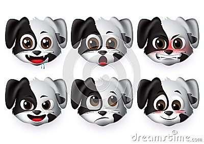 Dogs emoticon vector set.Puppy dog emojis with angry and shy expression for sign and symbols isolated. Vector Illustration