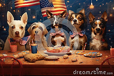 Dogs having fourth of july party. Generative AI Stock Photo