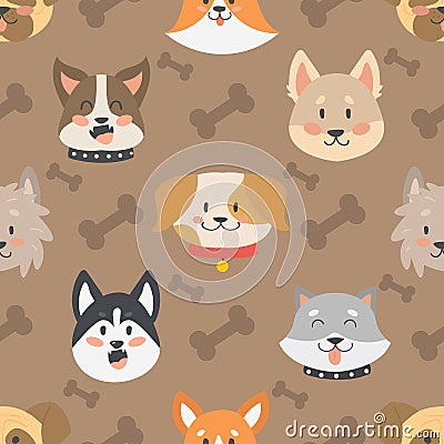 Dogs heads seamless pattern background vector set. Vector Illustration