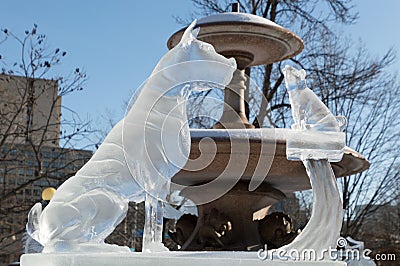 2 dogs ice sculpture at Ottawa`s Winterlude Editorial Stock Photo