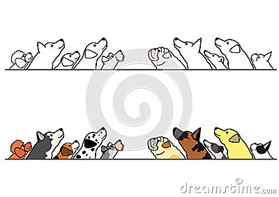 Dogs looking up profile border set Vector Illustration