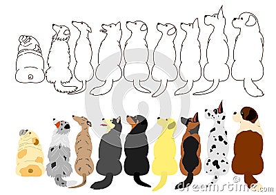 Dogs looking up sideways in a row Vector Illustration