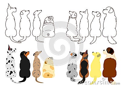 Dogs looking up sideways in two rows Vector Illustration