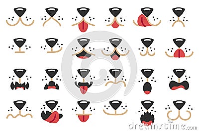 Dogs mouth. Cute pet facial expressions, happy animal mask and face paint dog elements cartoon vector set Vector Illustration