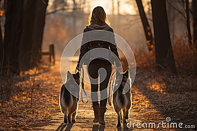 Dogs and Owners Exploring the Scenic Park. AI Generated Stock Photo