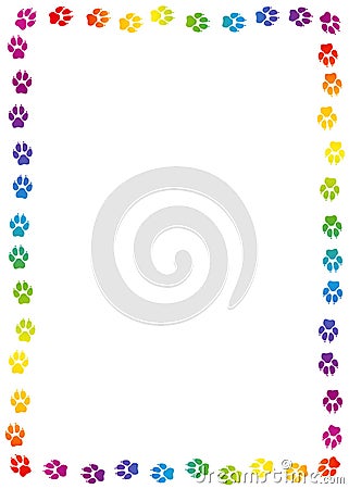 Dogs Paw Print Frame Rainbow Colored Dog Track Colorful Footprints Vector Illustration