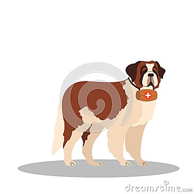 Dogs rescuer, St Bernard breed. Cadaver dog for finding people. Vector Illustration