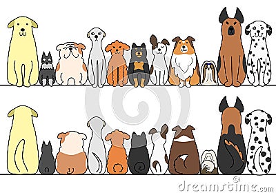 Dogs in a row with copy space,front and back Vector Illustration