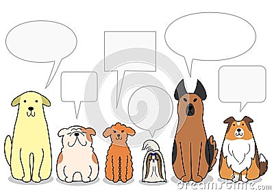 Dogs in a row with speech bubbles Vector Illustration