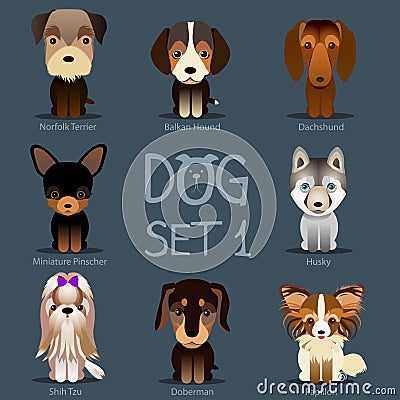 Dogs Set 1. Vector breed of dogs Vector Illustration