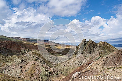 Green landscape, aerial view, breathtaking, Dogubayazit, Turkey, Middle East, mountain, Iranian border, driving, winding road Stock Photo