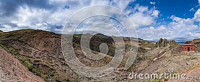 Green landscape, aerial view, breathtaking, Dogubayazit, Turkey, Middle East, mountain, Iranian border, driving, winding road Stock Photo