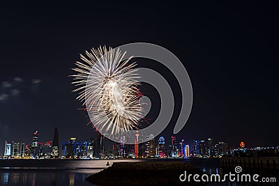 Fireworks in the Doha Corniche, Doha, Qatar. Editorial Stock Photo